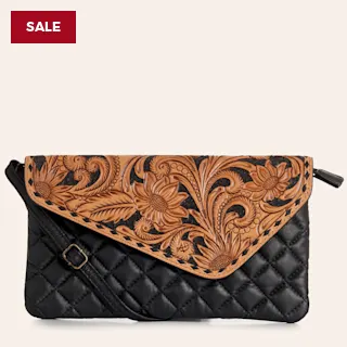 American Darling Black Quilted & Tooled Leather Clutch Bag